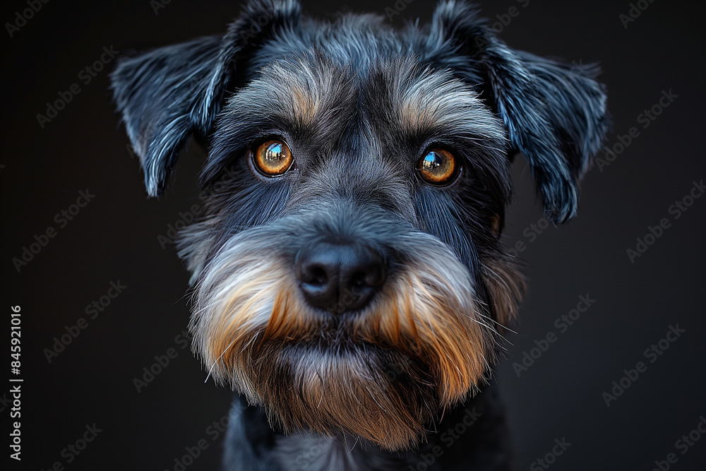 Adorable schnauzer puppy with expressive eyes and whiskers in a closeup portrait Adorable schnauzer puppy with expressive eyes and whiskers in a closeup portrait