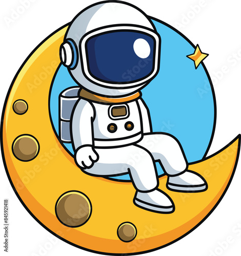 cartoon astronomer sitting on the moon vector illustration,  Astronomer design t-shirt design vector illustration,  Childish vector illustration