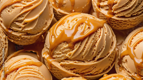 Caramel flavour gelato - full frame detail. Close up of a white surface texture of Caramel Ice cream