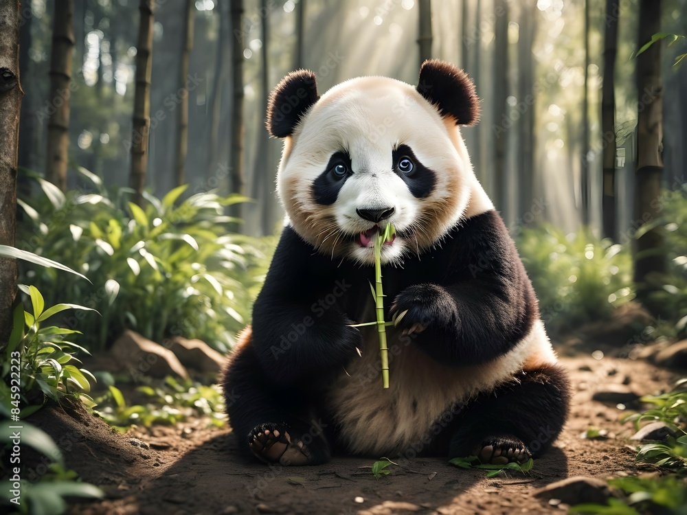 Obraz premium panda eating bamboo in forest