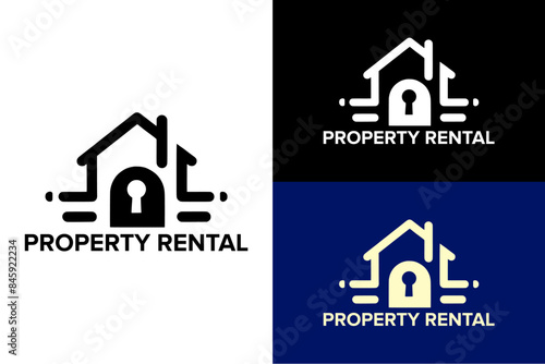 home lock minimal object vector property rental logo real estate dealers house buy sell silhouette
