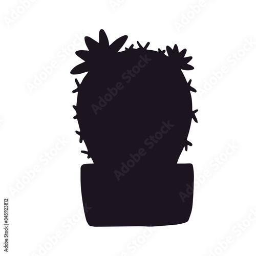 Silhouette of a cactus flower in a pot.Vector graphics.