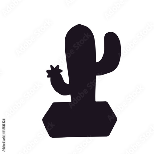 Silhouette of a cactus flower in a pot.Vector graphics.