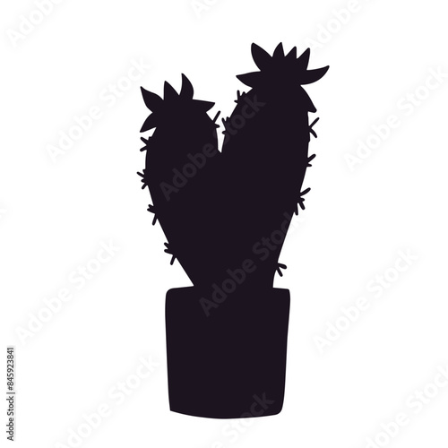 Silhouette of a cactus flower in a pot.Vector graphics.