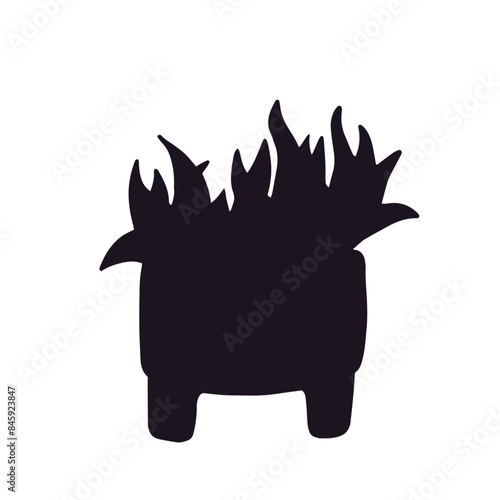 Silhouette of a houseplant in a flower pot, vase.Vector graphics.