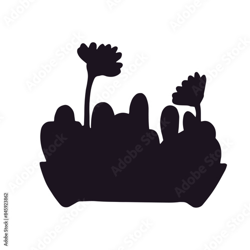 Silhouette of a cactus flower in a pot.Vector graphics.