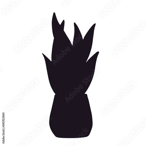 Silhouette of a houseplant in a flower pot, vase.Vector graphics.