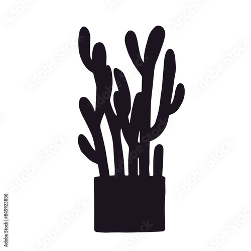 Silhouette of a cactus flower in a pot.Vector graphics.