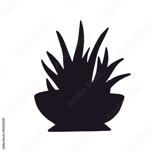 Silhouette of a houseplant in a flower pot, vase.Vector graphics.