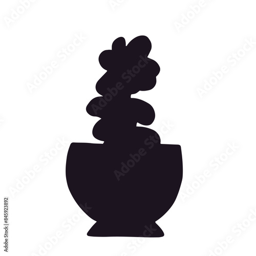 Silhouette of a houseplant in a flower pot, vase.Vector graphics.
