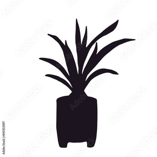 Silhouette of a houseplant in a flower pot, vase.Vector graphics.