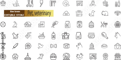 Pet, veterinary, pet shop, types of pets - minimal thin line web icon set