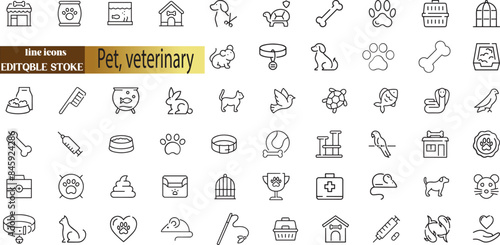Pet, veterinary, pet shop, types of pets - minimal thin line web icon set