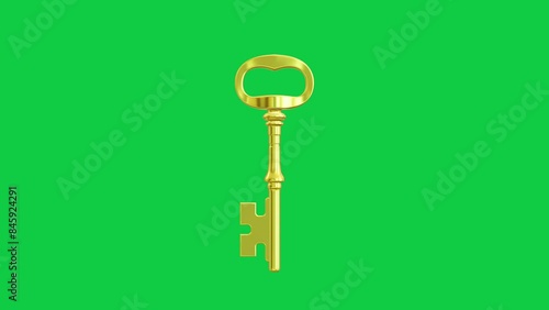 gold old key spin animated 360 green background 