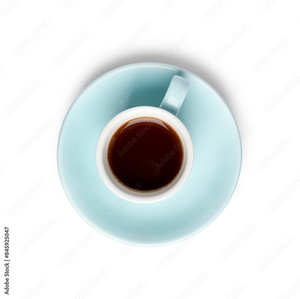 Tasty coffee in cup isolated on white, top view Tasty coffee in cup isolated on white, top view