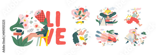 Life Unframed: Cloud catcher -modern flat vector concept illustrations set of everyday life. Metaphor of unpredictability, imagination, whimsy, cycle of existence, play, growth, discovery