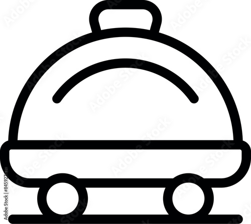 Food delivery service icon with covered tray on wheels moving right on line art