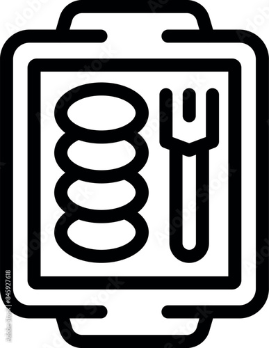 Icon depicting a food delivery app showing an order of burgers and a fork