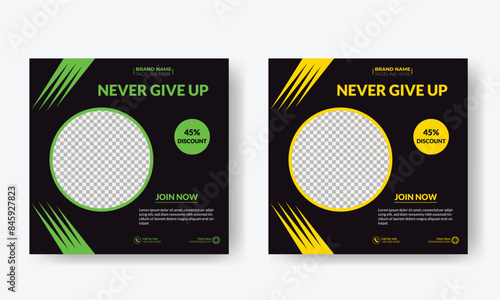 Social media post template design for Gym, Fitness, Workout, and Sports. Editable modern abstract banner with place for the photo. Usable for social media, banner , and website.