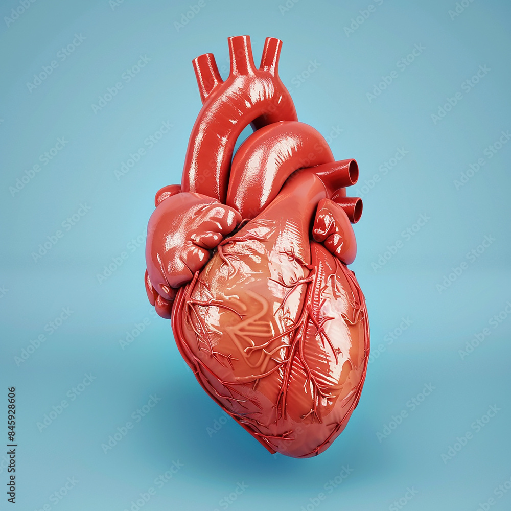 Naklejka premium 3d rendered photo of 3D illustration of realistic human heart on blue background