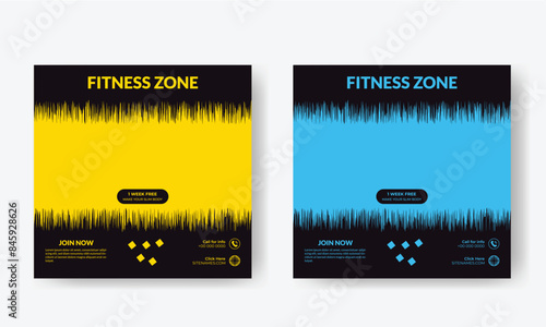 Social media post template design for Gym, Fitness, Workout, and Sports. Editable modern abstract banner with place for the photo. Usable for social media, banner , and website.