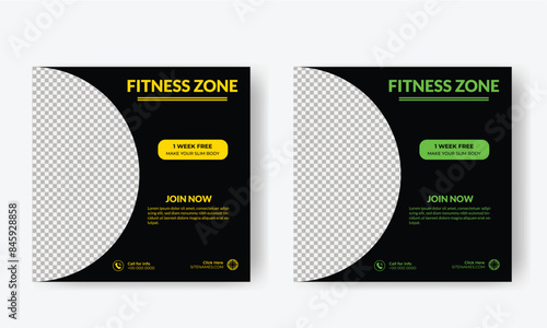 Social media post template design for Gym, Fitness, Workout, and Sports. Editable modern abstract banner with place for the photo. Usable for social media, banner , and website.