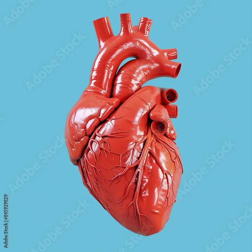 3d rendered photo of 3D illustration of realistic human heart on blue background