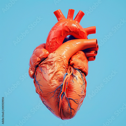 3d rendered photo of 3D illustration of realistic human heart on blue background