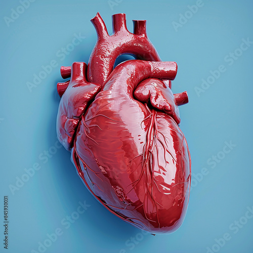 3d rendered photo of 3D illustration of realistic human heart on blue background
