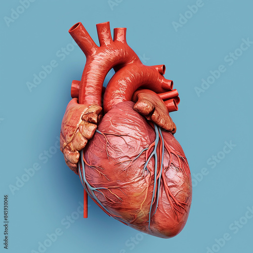3d rendered photo of 3D illustration of realistic human heart on blue background