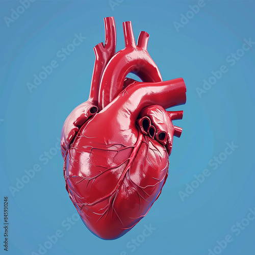 3d rendered photo of 3D illustration of realistic human heart on blue background