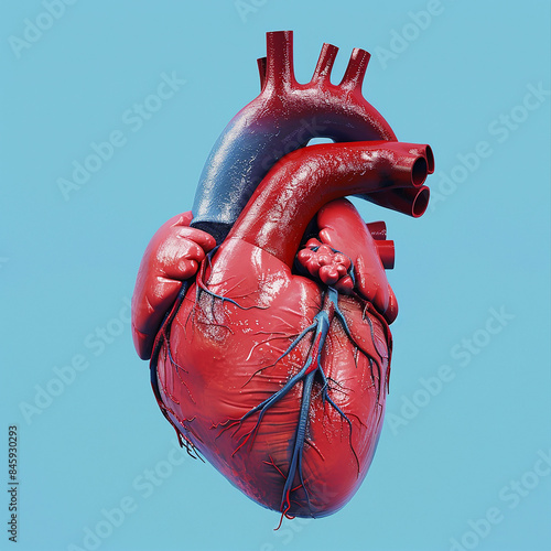 3d rendered photo of 3D illustration of realistic human heart on blue background