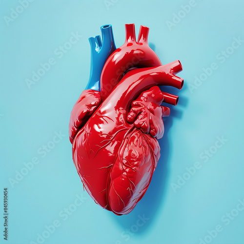 3d rendered photo of 3D illustration of realistic human heart on blue background