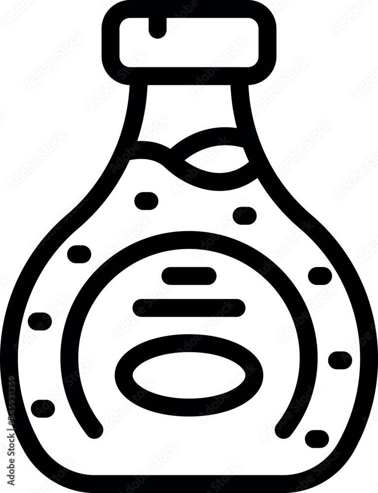 Black outline icon of a glass bottle full of maple syrup for a sweet breakfast Black outline icon of a glass bottle full of maple syrup for a sweet breakfast