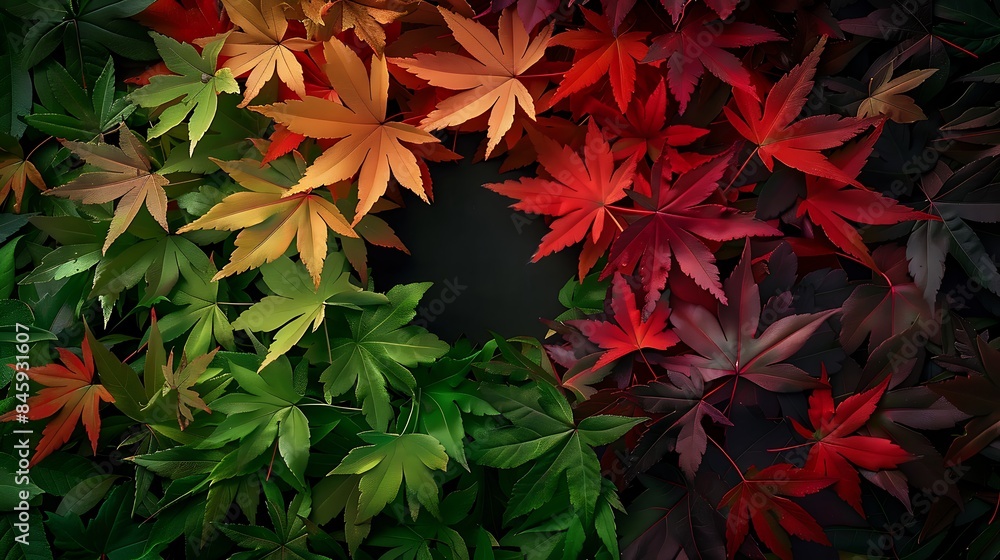 Circle of maple leaves in color tone from green to red Circle of maple leaves in color tone from green to red