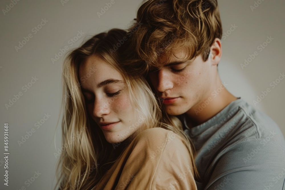 A man and a woman hug each other tightly A man and a woman hug each other tightly