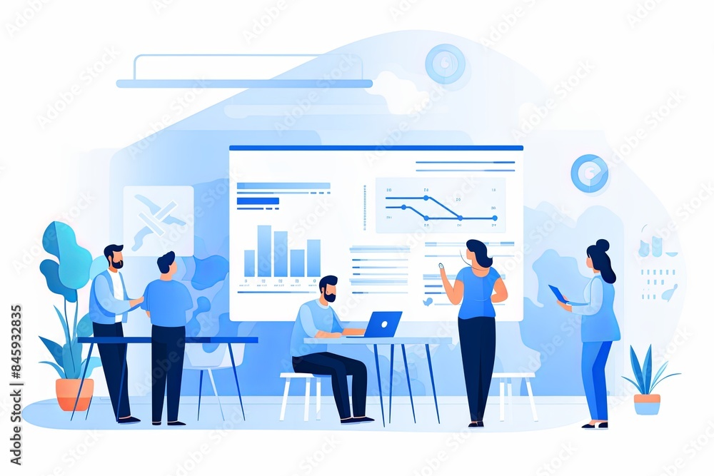 flat vector style illustration, a diverse group of people talking and collaborating flat vector style illustration, a diverse group of people talking and collaborating