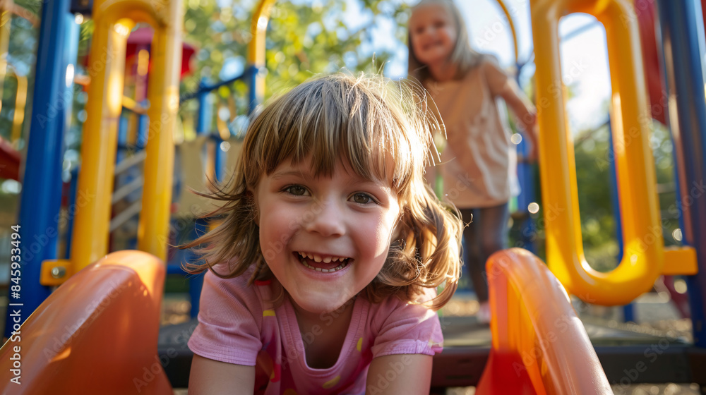 Joyful Child Playing on Playground Joyful Child Playing on Playground
