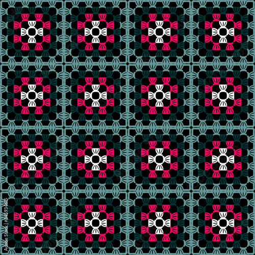 Pattern with crochet granny square wallpaper handmade decorative art design print 