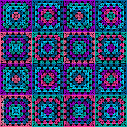 Pattern with crochet granny square wallpaper handmade decorative art design print 