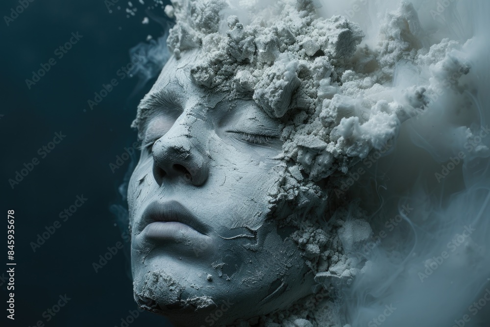 White statue with a face covered in white powder White statue with a face covered in white powder
