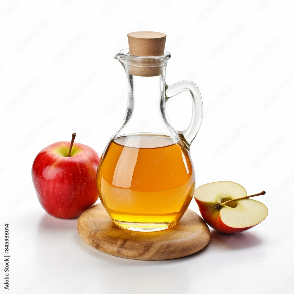 Fresh Apple Cider Vinegar on White Background for Healthy Recipes Generative AI Fresh Apple Cider Vinegar on White Background for Healthy Recipes Generative AI