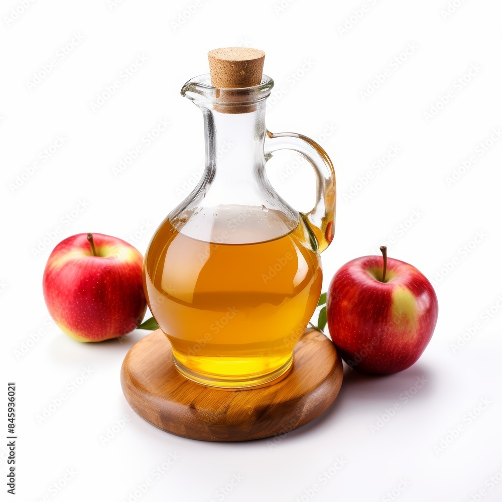 Fresh Apple Cider Vinegar on White Background for Healthy Recipes Generative AI Fresh Apple Cider Vinegar on White Background for Healthy Recipes Generative AI