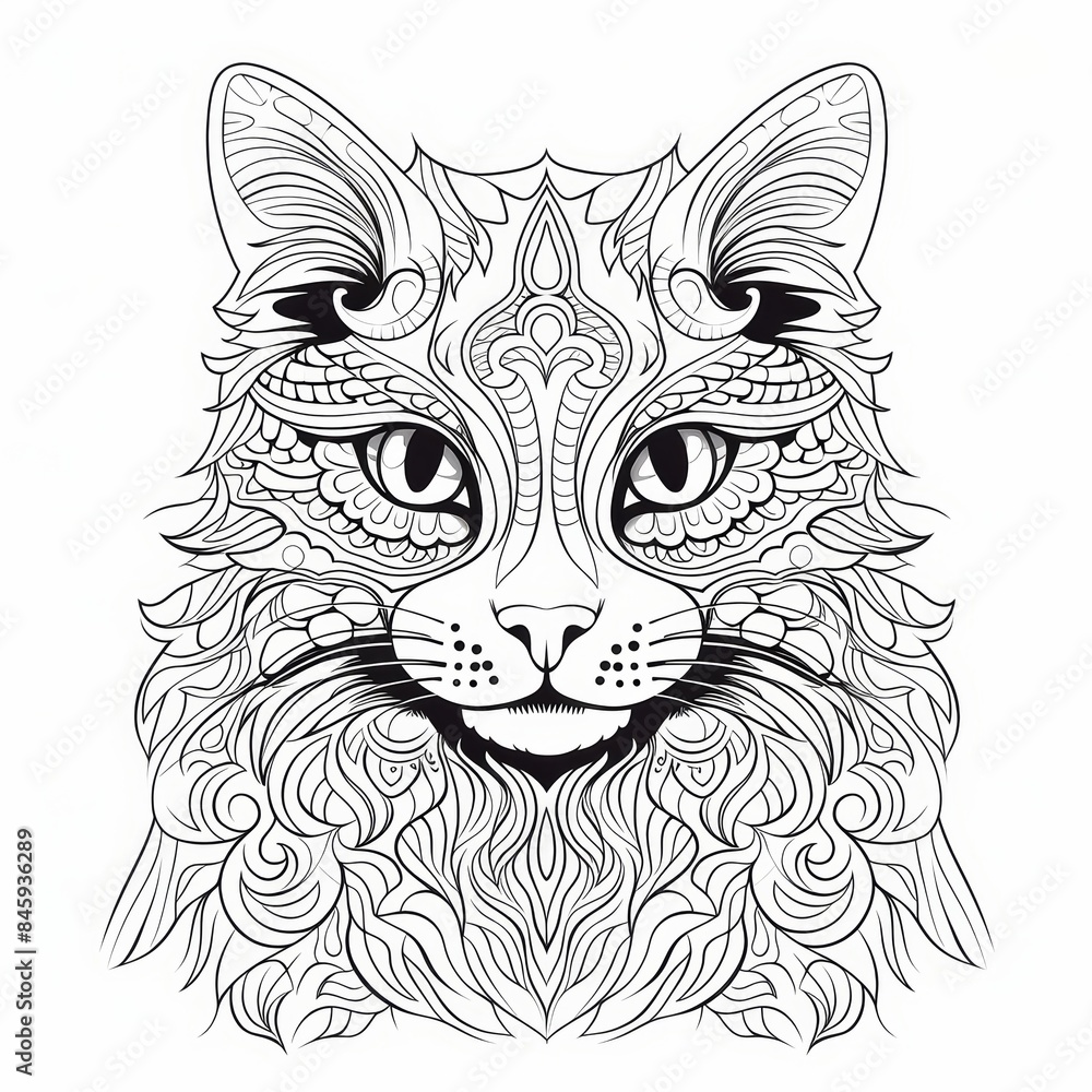 Fototapeta premium Whimsical Cat Illustration for Coloring Book or Children's Design Generative AI