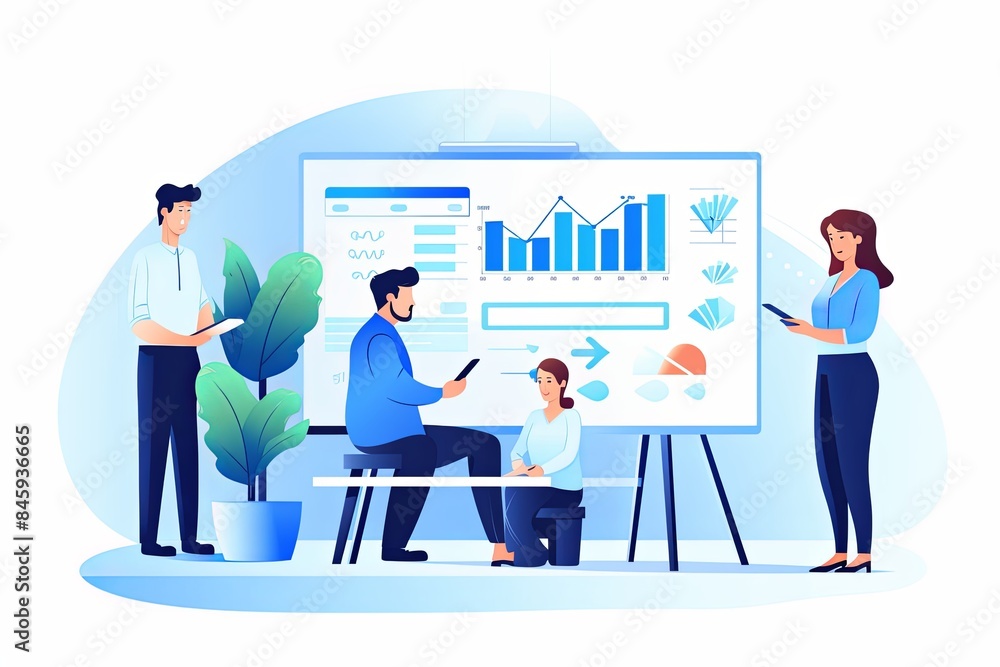 flat vector style illustration, a diverse group of people talking and collaborating flat vector style illustration, a diverse group of people talking and collaborating