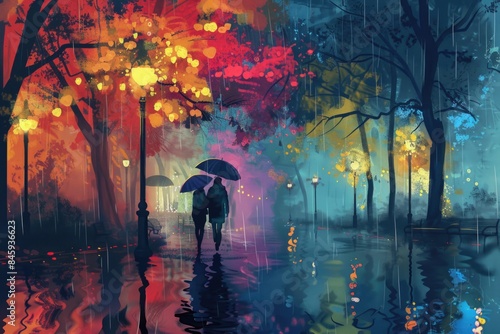 A person is walking in the rain under an umbrella, great for use as a background or mood setter photo