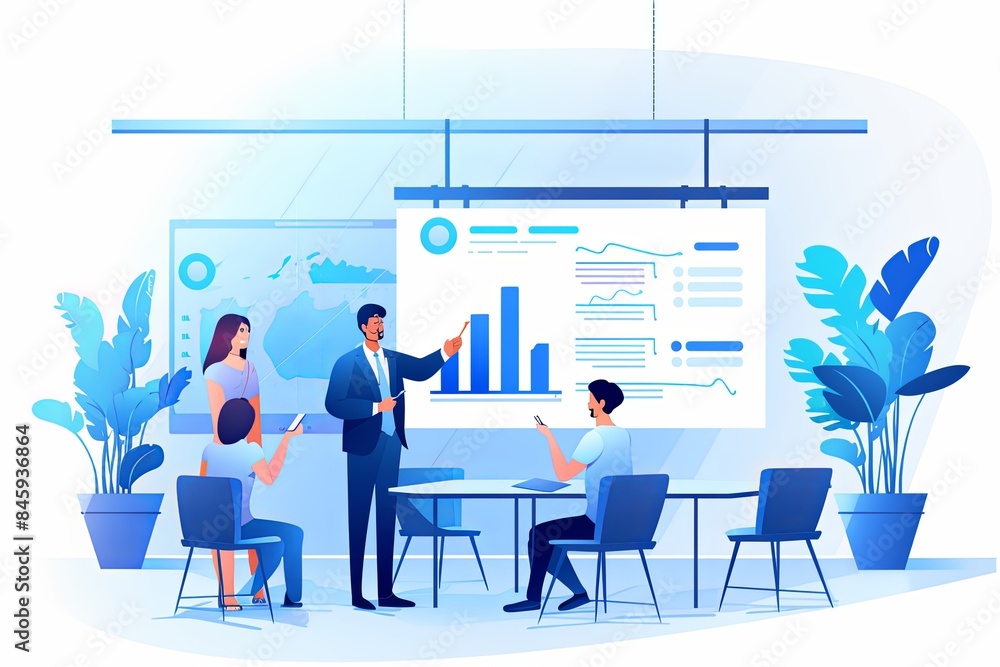 flat vector style illustration, a diverse group of people talking and collaborating flat vector style illustration, a diverse group of people talking and collaborating