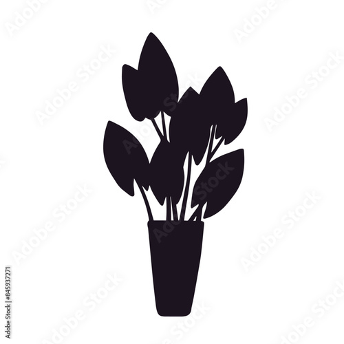 Silhouette of a houseplant in a flower pot, vase.Vector graphics.
