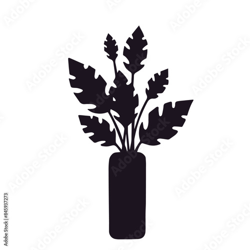 Silhouette of a houseplant in a flower pot, vase.Vector graphics.