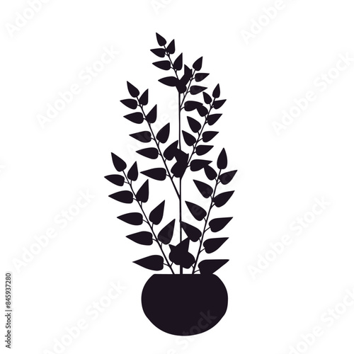 Silhouette of a houseplant in a flower pot, vase.Vector graphics.